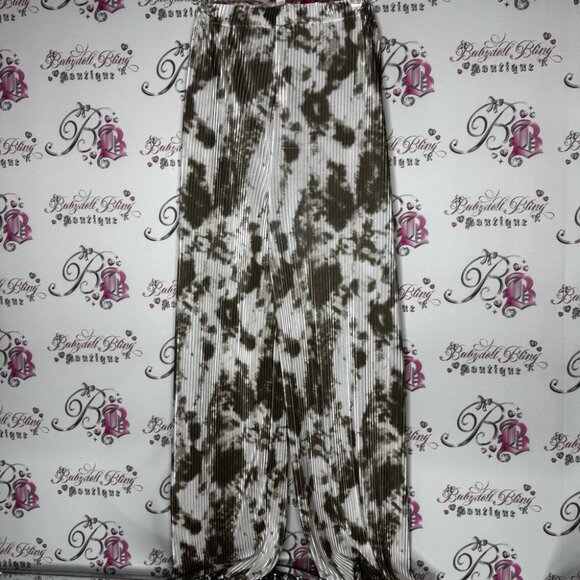 Casa Donna pants pleated tie dye white green stretchy flare leg shimmer fabric - Picture 12 of 13